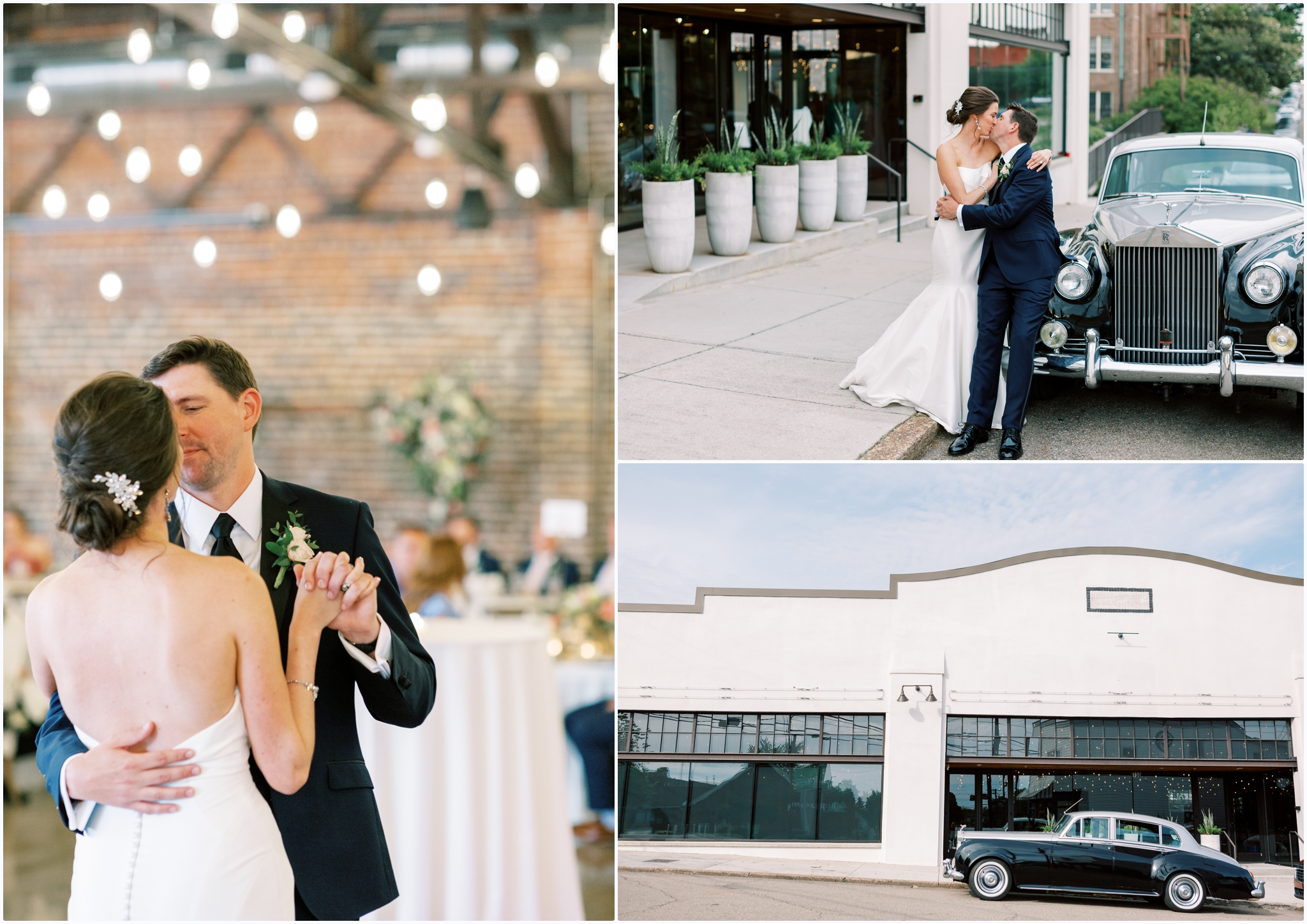 Couple dancing for their first dance inside of downtown Wedding venue The Pressroom
